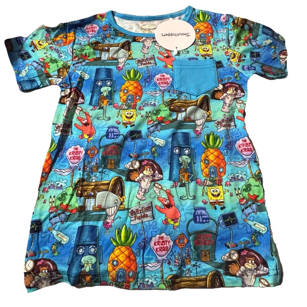 Showstoppers Bamboo SpongeBob‎ Pocket Tee, 5/6, NWT